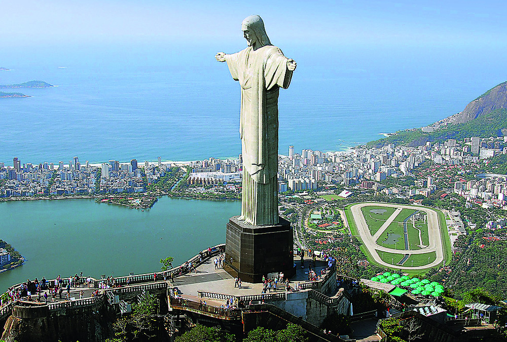 Aerial view of Christ the Redeemer Monument and Rio De Janeiro  