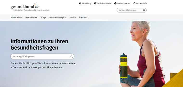 Screenshot der Homepage von https://gesund.bund.de/