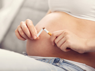 Schwangere Frau zerbricht Zigarette